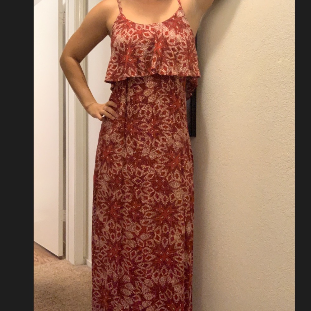Red floral maxi dress